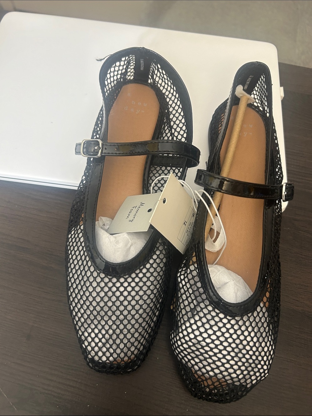 a new day Black Mesh Mary Jane Flats with Patent Trim
